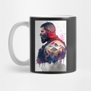 Soldier In A Gas Mask Watercolor Double Exposure Mug